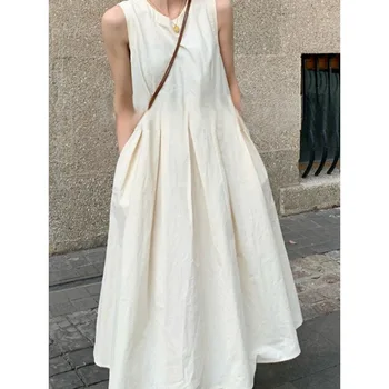 Пролет / лято 2023, ново секси малката рокля без ръкави, архитектурен дизайн, лесен почивка за чай, френски жилетка за отслабване, полата