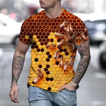 Мъжка тениска с 3D принтом, Тениска Смешни Bee, Лятна Тениска С къс ръкав, Мъжки Ежедневни тениска Унисекс Оверсайз, Върхове Harajuku С кръгло деколте 2023