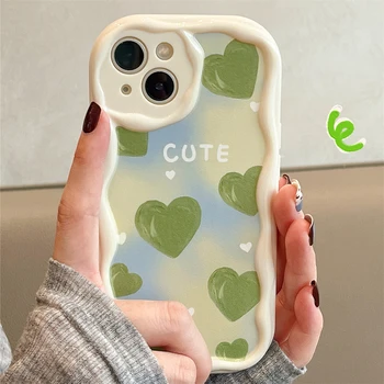 Корейски Сладък Градиентный Вълнообразни Калъф За Телефон Love Heart За iPhone 14 Pro Max 11 12 13 14 Plus XS X XR устойчив на удари Защитен Мек Калъф