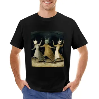 Тениска с танцуващи котки, тениска за момчета с къс ръкав, ризи с шарките, тениски за мъже