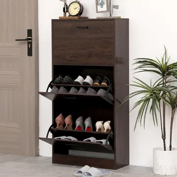 Шкаф за съхранение на обувки в коридора Модерен самостоятелен багажник-органайзер за обувки орех кафяв Безплатна доставка