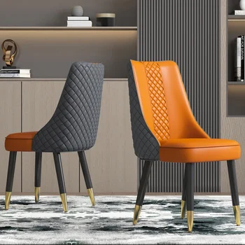 Кожени трапезни столове в скандинавски стил, Табуретка за сядане с облегалка, Трапезни столове Лесно лукс, Мек комфорт, мебели за помещения Cadeira