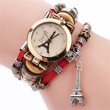 Необичаен женски гривна-верига часовници Айфеловата кула висулка часовници за жени Дами гривна Кварцов ръчен часовник Montre фатален