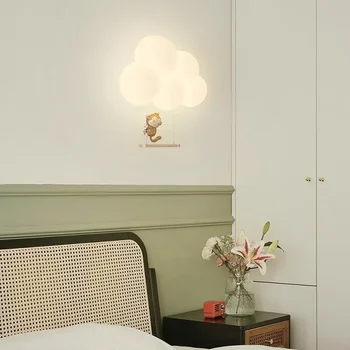 Стенен лампа за детска стая, спални, модерен минималистичен Сметана лампа за защита на очите, нощно шкафче за стая принцеса в стил 