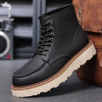 Мъжки обувки от естествена кожа с високо берцем, висококачествени ботуши за мотокрос, универсални мъжки ботильоны луксозна марка, обувки с дебели подметки