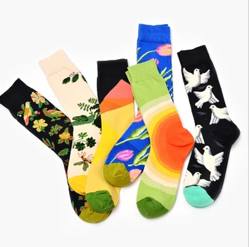 gtglad Новост 2018, Пролетно новост за мъже, абстрактна живопис с маслени бои в ретро стил, Гълъби, лале, rainbow, както за мъжете, забавни чорапи в стил харадзюку,