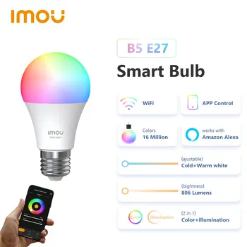 IMOU B5 Smart LED Лампа E26 E27 Светлина RGB Топло/студено Бяла Лампа Работи с Алекса Google Home Помощник Функция за Гласово управление на Времето