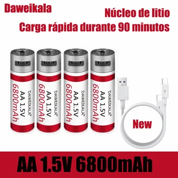 Daweikal нова акумулаторна батерия тип АА голям капацитет Литиева батерия тип АА 1.5 6800 mah Кабел за бързо зареждане + безплатна доставка