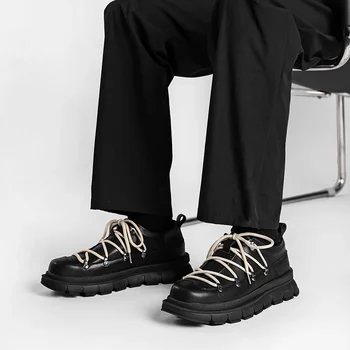 Нови мъжки ежедневни бизнес обувки-дерби на платформата, мъжки лоферы от естествена кожа, сватбени обувки без обков, градинска облекло Harajuku