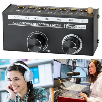 Превключвател за избор на възвратно аудио 6 В 1 изход с регулатор на силата на звука, Превключвател сплитер на звука, Превключвател високоговорители Скоростна сплитер