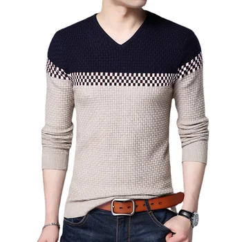 Есен 2024, нов мъжки трикотаж, модерен случайни оборудвана Корейски пуловер с V-образно деколте, долна мъжки пуловер