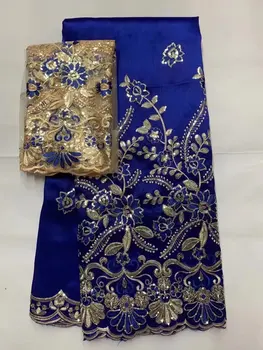2023 3D пайети George Дантела Висококачествен индийски лейси плат george френска чиста лейси плат блуза синьо златна сватбена рокля YYZ983