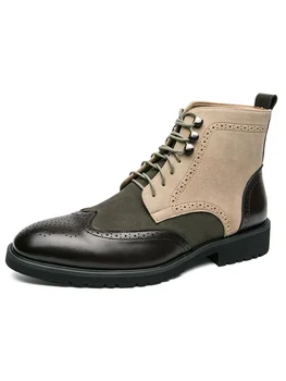 Мъжки двуцветен армейските обувки, обувки от изкуствена кожа, дантела отпред, улични обувки