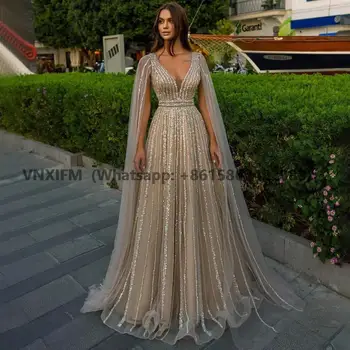 Направен по поръчка вечерни рокли A Line Shine с V-образно деколте за сватбени партита, дълго луксозна вечерна рокля за бала 2023 г., расшитое пайети, вечерна рокля в Дубай