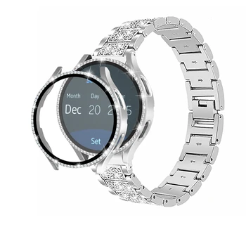 2 елемента за Samsung Galaxy Watch 4 5 6 40 мм 44 мм, Без Пропуски Гривна Bling + Калъф за Часа Galaxy Watch 5-Бандов Каишка От неръждаема Стомана