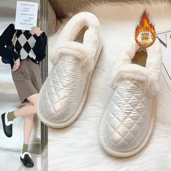 Дамски плюшен обувки през Зимата 2021 г., Нова универсална плюшен топло памучен обувки с дебел дъното и ръкав-уста, дамски обувки Lefu