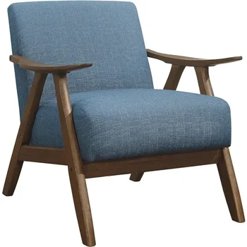 Стол Lexicon Elle Accent, за почивка, с подлакътници, Дърво, Сини столове за спалня, мебели за всекидневна, Стол за почивка, подова стол