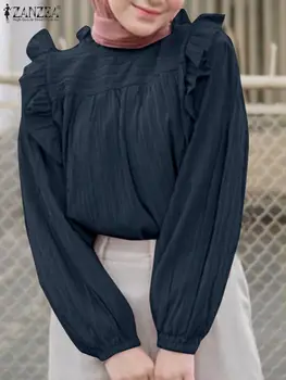 ZANZEA Дамска Елегантна блуза с волани, Пролетни мюсюлмански блузи с дълъг ръкав, Ежедневни риза с волани, Ислямска дрехи, Дубай, Абая Blusas 2023