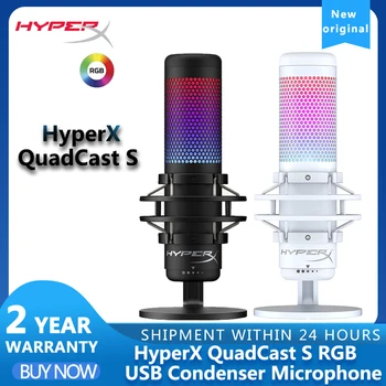 HyperX QuadCast S RGB USB Кондензаторен Микрофон за PC, PS4 PS5 и Mac с Антивибрационным Амортизатором, 4 Полярните Мотиви, Поп-филтър