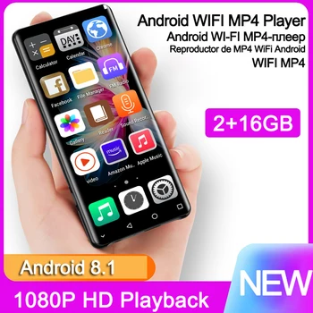MP3 MP4 Плеър с Android 8.1 WIFI Bluetooth 5.0 4.0 Инчов Аудиомагнитофон Със Сензорен Екран Портативен MP3-Плейър Вграден Високоговорител и FM Радио