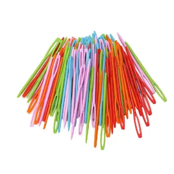 100шт Детски цветни пластмасови игли с дължина 7 см, гоблени, Бинка, вълнена прежда за шиене със собствените си ръце