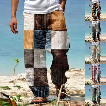 Мъжки панталони Летни плажни панталони, панталони с еластичен ластик на талията 3D принт в лента С графични щампи Геометрия Комфорт Случайни Всекидневни