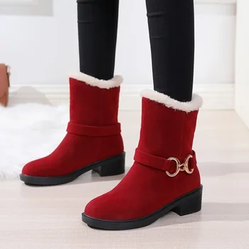 Дамски зимни ботуши с мек покрив 2024, нови зимни модни плюшени Топли Удобни мини обувки със средна дължина, ежедневни обувки за пътуване на открито
