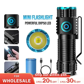 Мощни led светлини Mini XHP50, походный led фенер с хвостовым магнит, лампа за къмпинг и риболов, USB-акумулаторна скоба за шапки