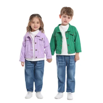 Есенна деним яке за малки момчета 2024 г., модно палто за малки момичета, детски ветровка ярки цветове, пролет-есен, връхни дрехи за момичета