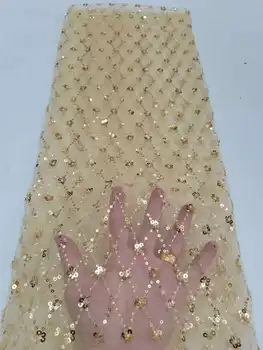 2023 ЖЪЛТО Нигерийски тюлевое дантелено сватбена рокля, Висококачествен Африкански Френското сетчатое дантела, 3D пайети, Сенегалски тъкан, 5 ярда