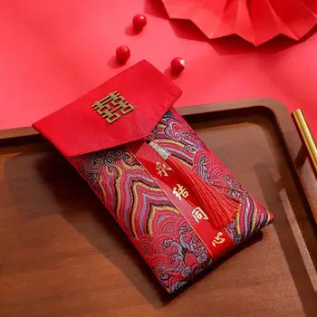 Китайски Фестивал плик с бродерия, Сватбен плик, Китайската нова година паричен плик с бродерия Дракон от изкуствена коприна за щастие