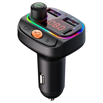 Bluetooth FM трансмитер за кола, бързо зарядно устройство 3.1 A Type-C, 7-цветно автомобилното радио с подсветка, MP3 плейър C15, черен