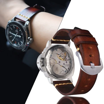 2023 Модерен ретро каишка за часовник от естествена кожа, Аксесоари, обтегач ръчно изработени, мъжки каишка за часа 18 19 20 21 22 23 24 26 мм