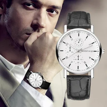 Луксозни ръчни Бизнес часовници Мъжки Часовници Двойка Модерен Изискан Кожен Ретро каишка, Кварцов часовник Марка Leather Reloj Hombre