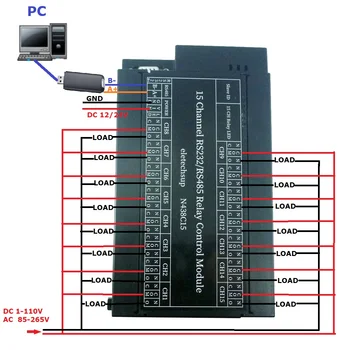 N438C15 DC 12V/24V 15ch RS485 или RS232 Реле PC UART Ключ Сериен Порт за Индустриални Системи за Управление на Камерата АД