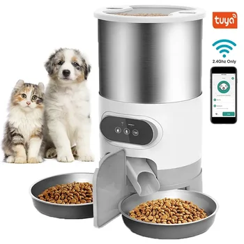 А за котки Smart APP Ясла за котки с двойно захранването Автоматично опаковка храна за домашни кучета е Подходяща за дистанционно хранене на малки котки и кучета