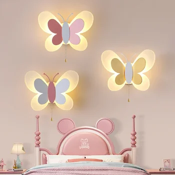 Лампа за стаята на момичетата-пеперуди, творчески cartoony детски енергоспестяващ момче, малка странична лампа за спални, тавана лампа за преминаване на