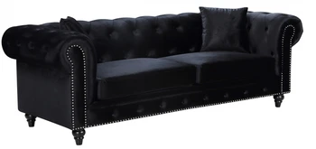 Черен диван Chesterfield Разтегателен Sheila Модерен дизайн, Луксозни секционни комплект от плат и хохлатого кадифе на 3 места за мебели за всекидневната