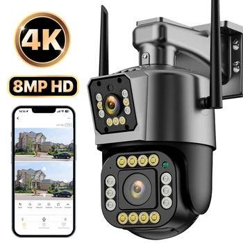 PTZ IP Камера за 4K 8MP HD Външна Двухобъективная Двухэкранная Wifi Камера за Наблюдение S Автоматично Следене на Защита на Сигурността на IPC360 Home