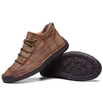 Нова мъжки ежедневни кожени обувки дантела с кръгло бомбе за спорт на открито, удобно easy нескользящая здрава подметка, размер 38-48
