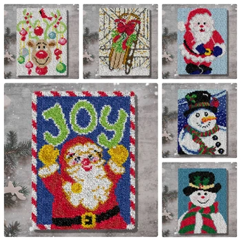 Коледен заключване кука килим комплект само на една кука мат плетене на една кука плавателни съдове комплект с цветни предварително отпечатани на платно, Коледен Снежен човек шаблон за дизайн