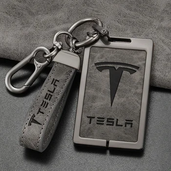 За Tesla, модел 3 Калъф За Карта, Ключодържател Защитно покритие на Притежателя Ключодържатели От Сплав Чанта Кожена Верижка Предотвратява Загубата на Ключодържател Метален Пръстен