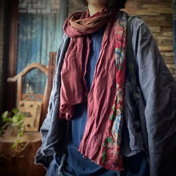 Johnature 2023 Есента Памук лен шал с флорални принтом в стил мозайка, нови универсални шалове в ретро стил, Лесен за ползване женски дълъг Ретро шал