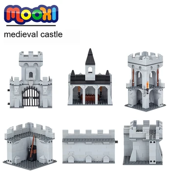 MOC5001 Средновековна военна Крепостна стена, Порта на замъка, Директен стена, Кулата, Гледка към улицата, Строителни блокчета, Играчки за деца, творчески подаръци