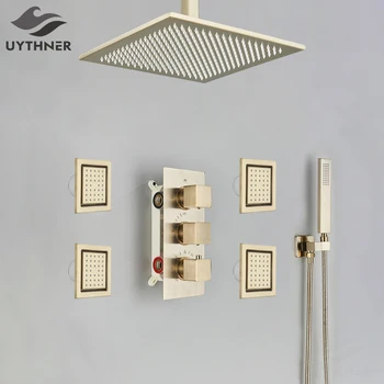 Термостатичен смесител за душ Uythner за баня, латунная Голяма дъждовна накрайник за душ, Стенен смесител за вана, Определени масажни системи