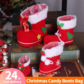 Коледни ботуши на Дядо Коледа, Малки червени ботуши, Творчески обувки за съхранение на захар, Мини-фестивал тема, Стоки за декорация на дома.