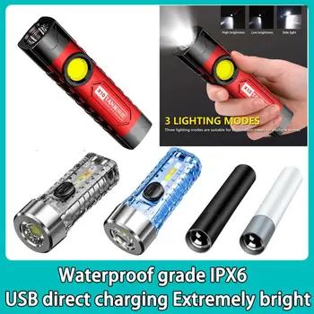 Преносим led фенерче, мини-работен фенер COB, USB-акумулаторна туризъм горелка 18650 с клипс, 3 режима, мощен фенер за риболов