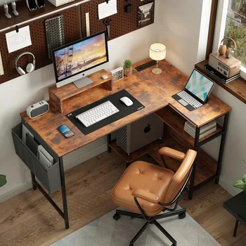 L-образно бюро с пристанища бюро с поставка за монитор Ъглово бюро за кабинета на малко пространство Безплатно