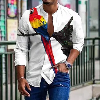 Новата пролетно-лятна мъжка риза Цвят на мастило блузи, ежедневни градинска дрехи, пуловер с дълги ръкави и копчета, риза Оверсайз, Блуза