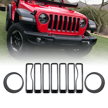 Автомобилна 7шт Окото решетка на радиатора и 2 елемента тампон на фарове за Jeep Wrangler JL 2018 Аксесоари ABS Сребрист, черен, червен